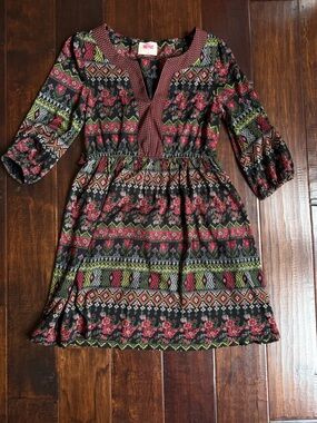 Orion London Boho Patterned Tunic Dress in Black and Pink